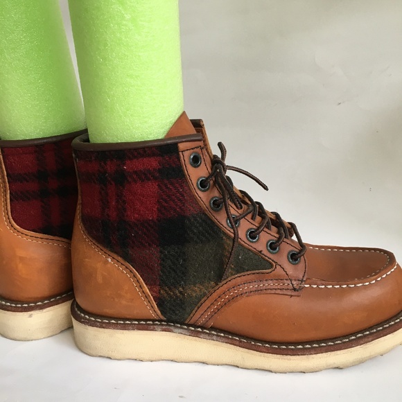 Red Wing x Woolrich Boots Collaboration Brown Classic Work Boot Plaid - Picture 6 of 14